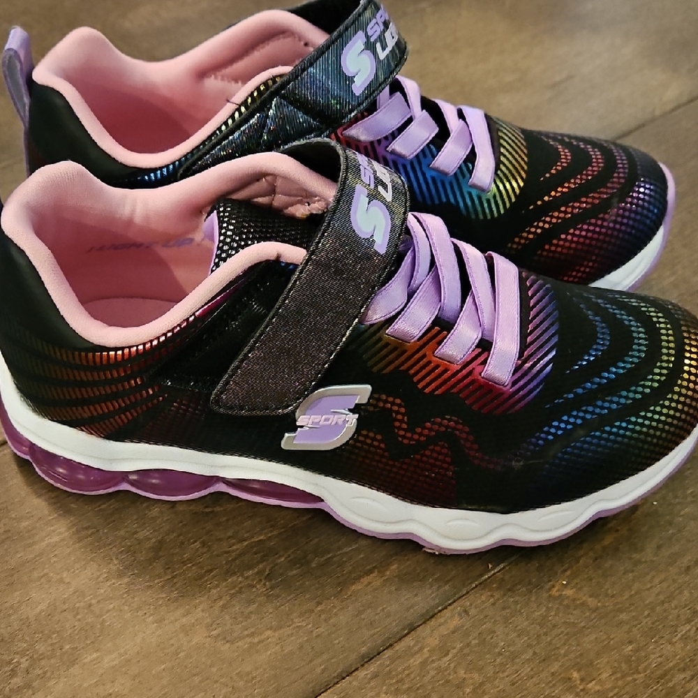 Skechers Kids' Black and Multicolor Light-Up Sneakers